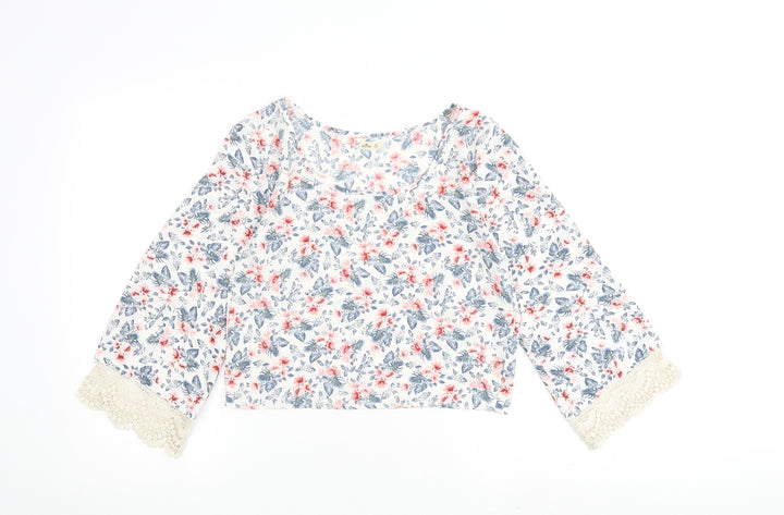 Hollister Womens White Floral Polyester Basic Blouse Size XS Round Neck