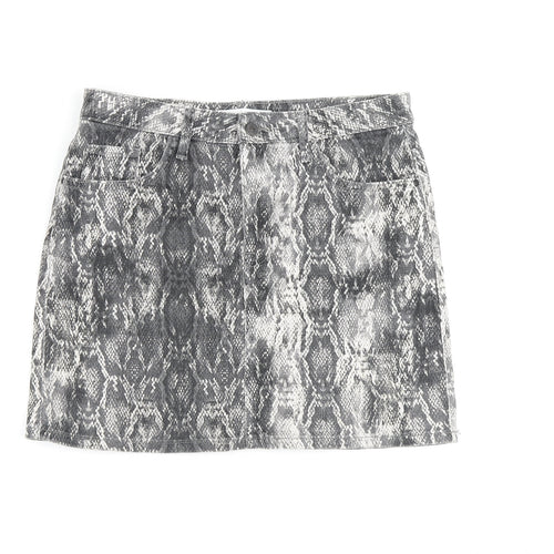 Zara Womens Grey Animal Print Cotton A-Line Skirt Size M Zip
