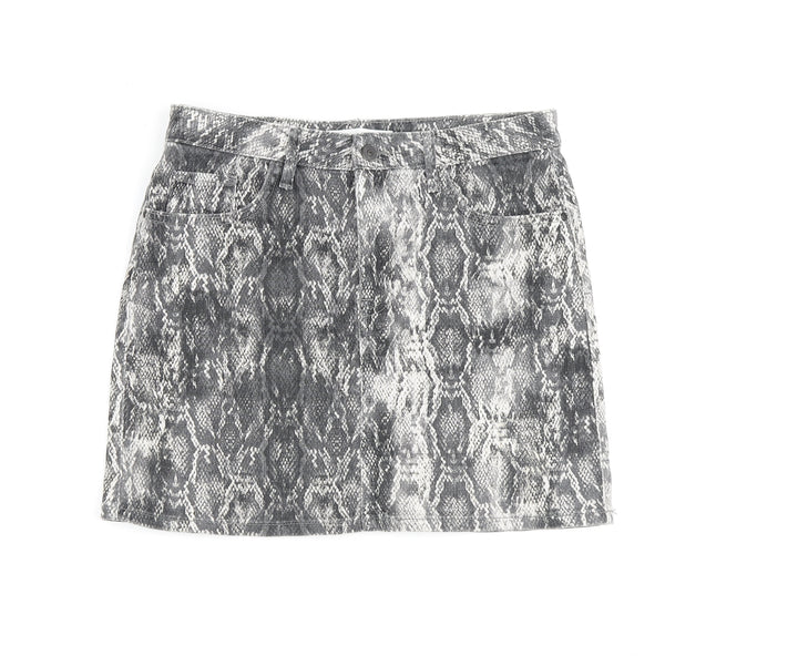Zara Womens Grey Animal Print Cotton A-Line Skirt Size M Zip