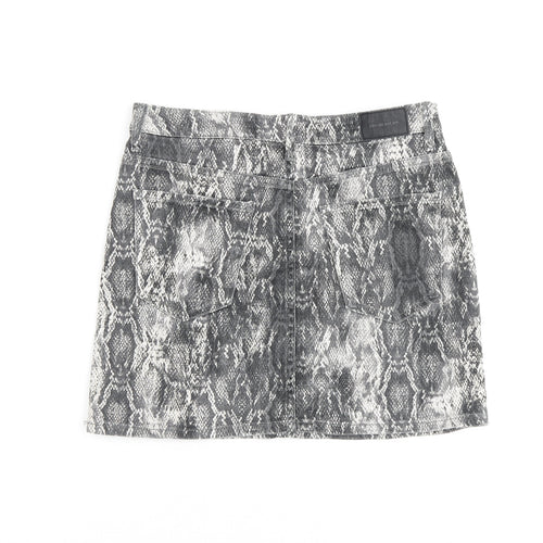 Zara Womens Grey Animal Print Cotton A-Line Skirt Size M Zip