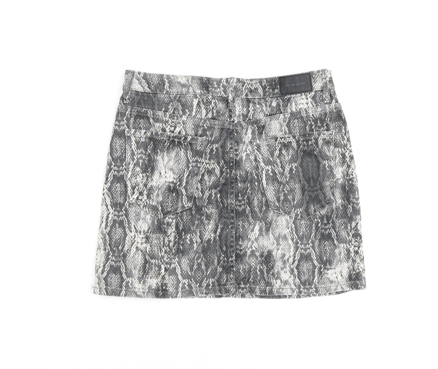 Zara Womens Grey Animal Print Cotton A-Line Skirt Size M Zip