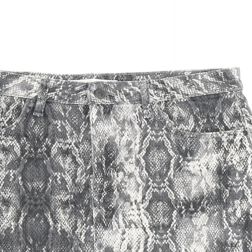 Zara Womens Grey Animal Print Cotton A-Line Skirt Size M Zip
