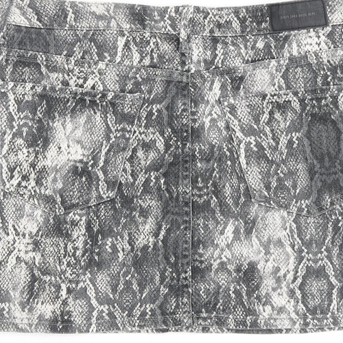 Zara Womens Grey Animal Print Cotton A-Line Skirt Size M Zip