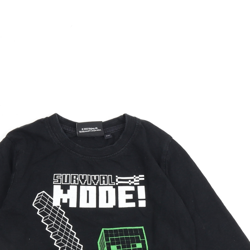 Minecraft Boys Black 100% Cotton Basic T-Shirt Size 7-8 Years Round Neck Pullover