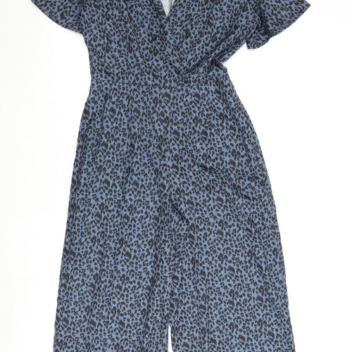 Nasty Gal Womens Blue Animal Print Polyester Jumpsuit One-Piece Size 4 L25 in Zip