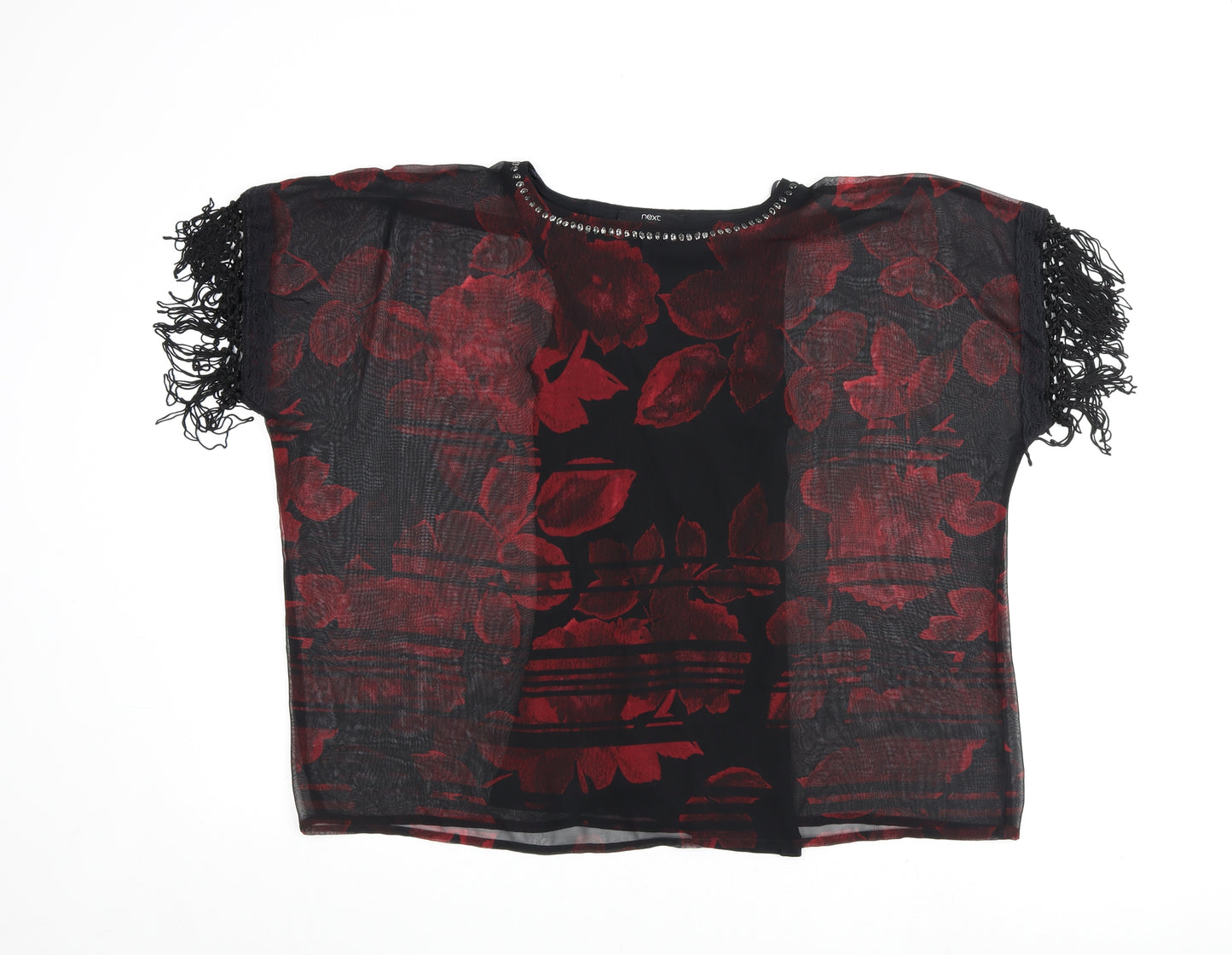 NEXT Womens Black Floral Polyester Basic Blouse Size 8 Round Neck