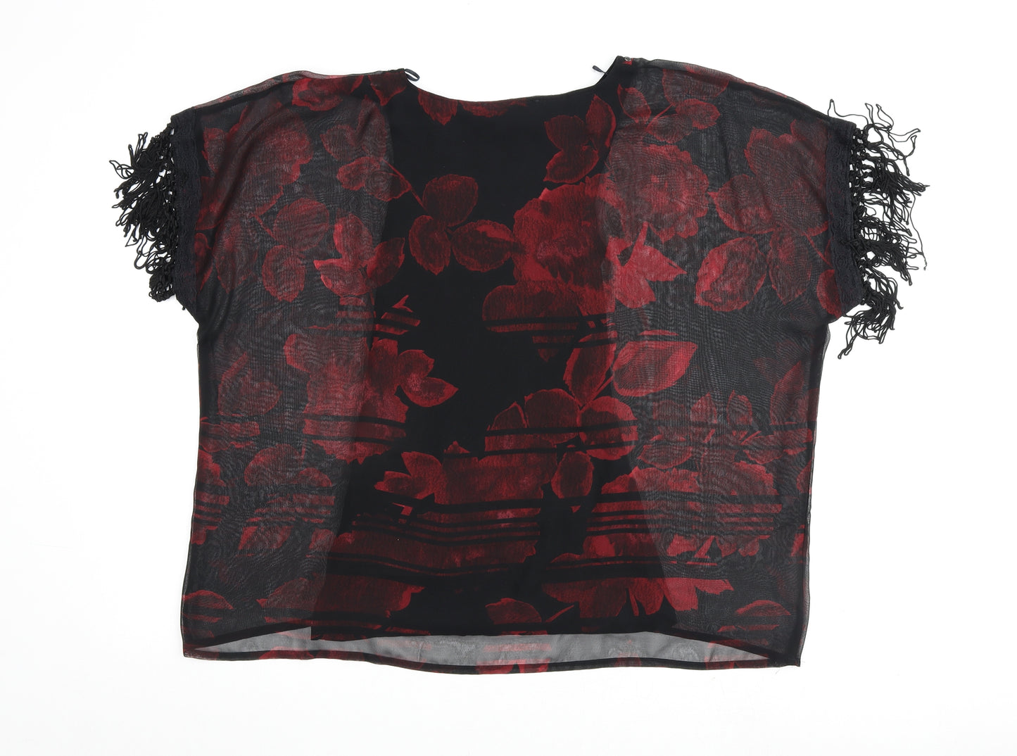 NEXT Womens Black Floral Polyester Basic Blouse Size 8 Round Neck