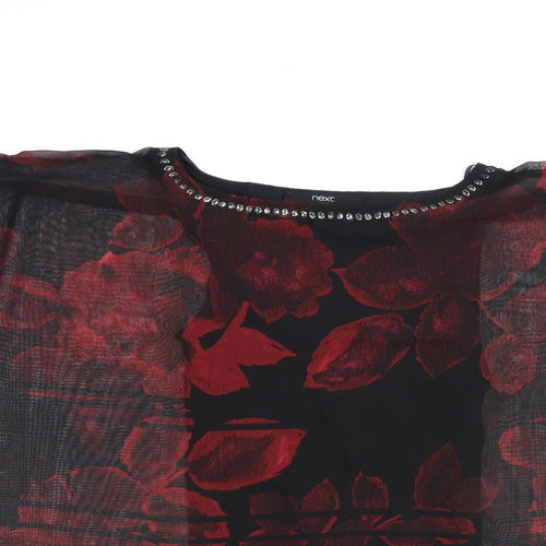 NEXT Womens Black Floral Polyester Basic Blouse Size 8 Round Neck
