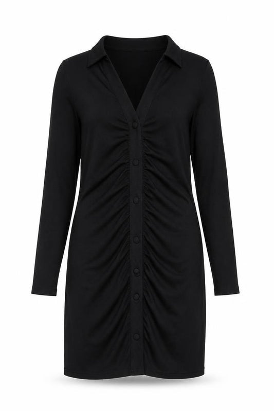 Front view of ASOS women’s black viscose a-line, size UK 10, collared pullover