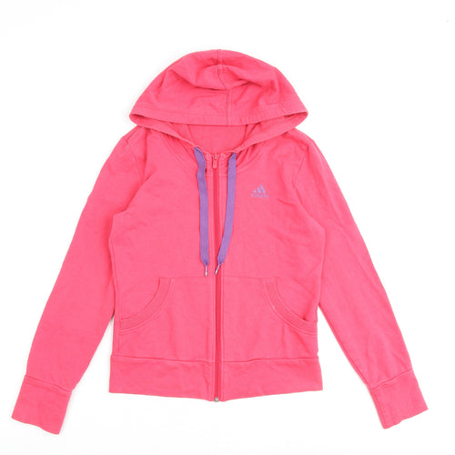adidas Womens Pink Cotton Full Zip Hoodie Size 10 Zip