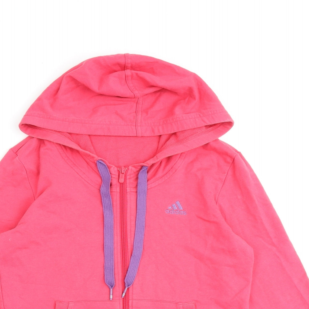 adidas Womens Pink Cotton Full Zip Hoodie Size 10 Zip