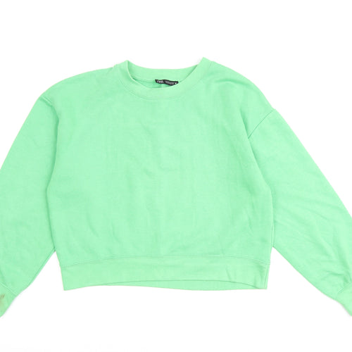Zara Womens Green Cotton Pullover Sweatshirt Size M Pullover