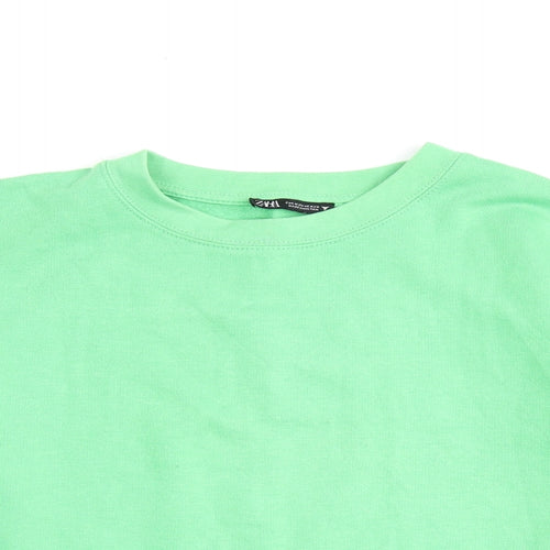 Zara Womens Green Cotton Pullover Sweatshirt Size M Pullover