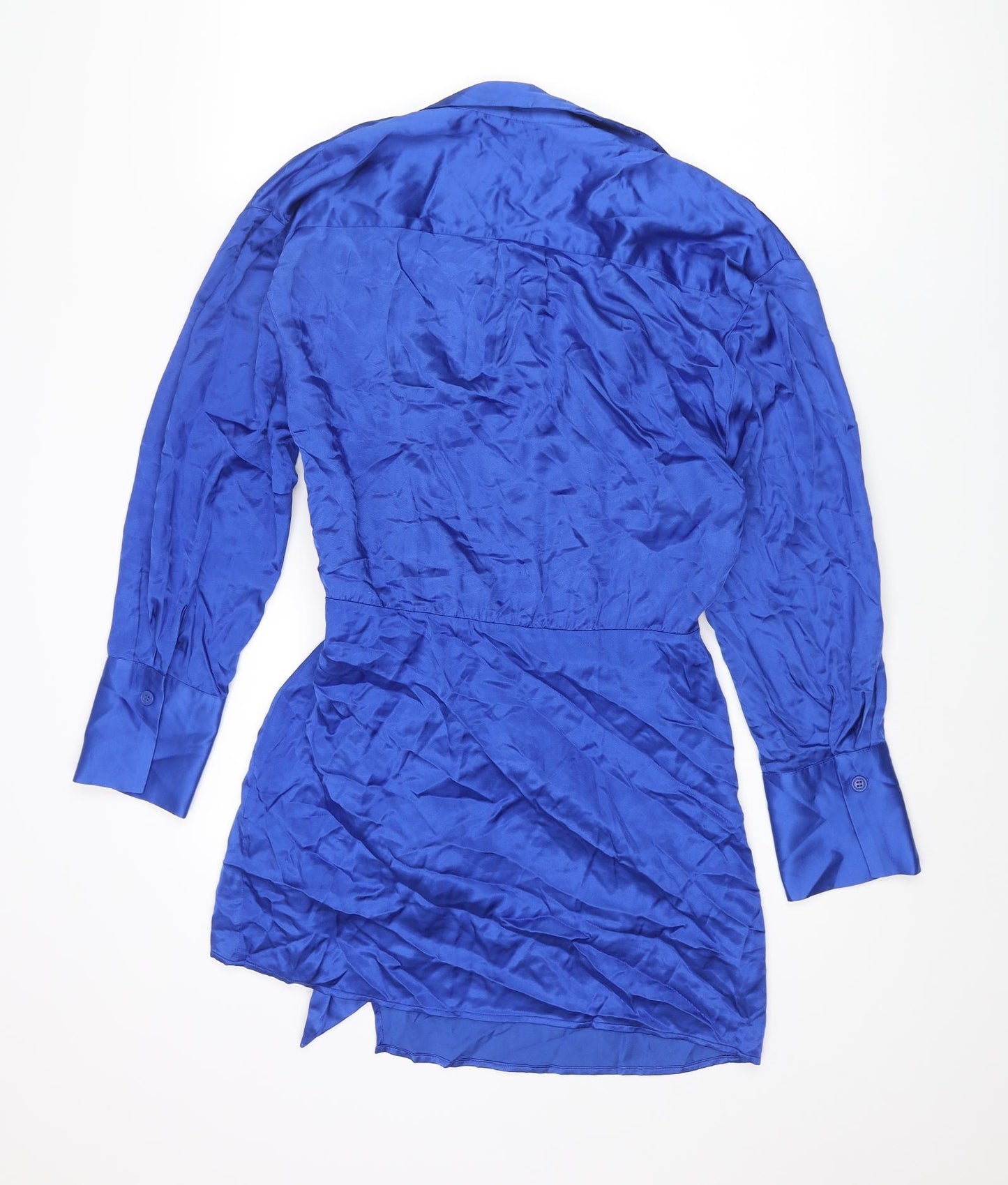 Zara Womens Blue Viscose Wrap Dress Size L Collared Tie