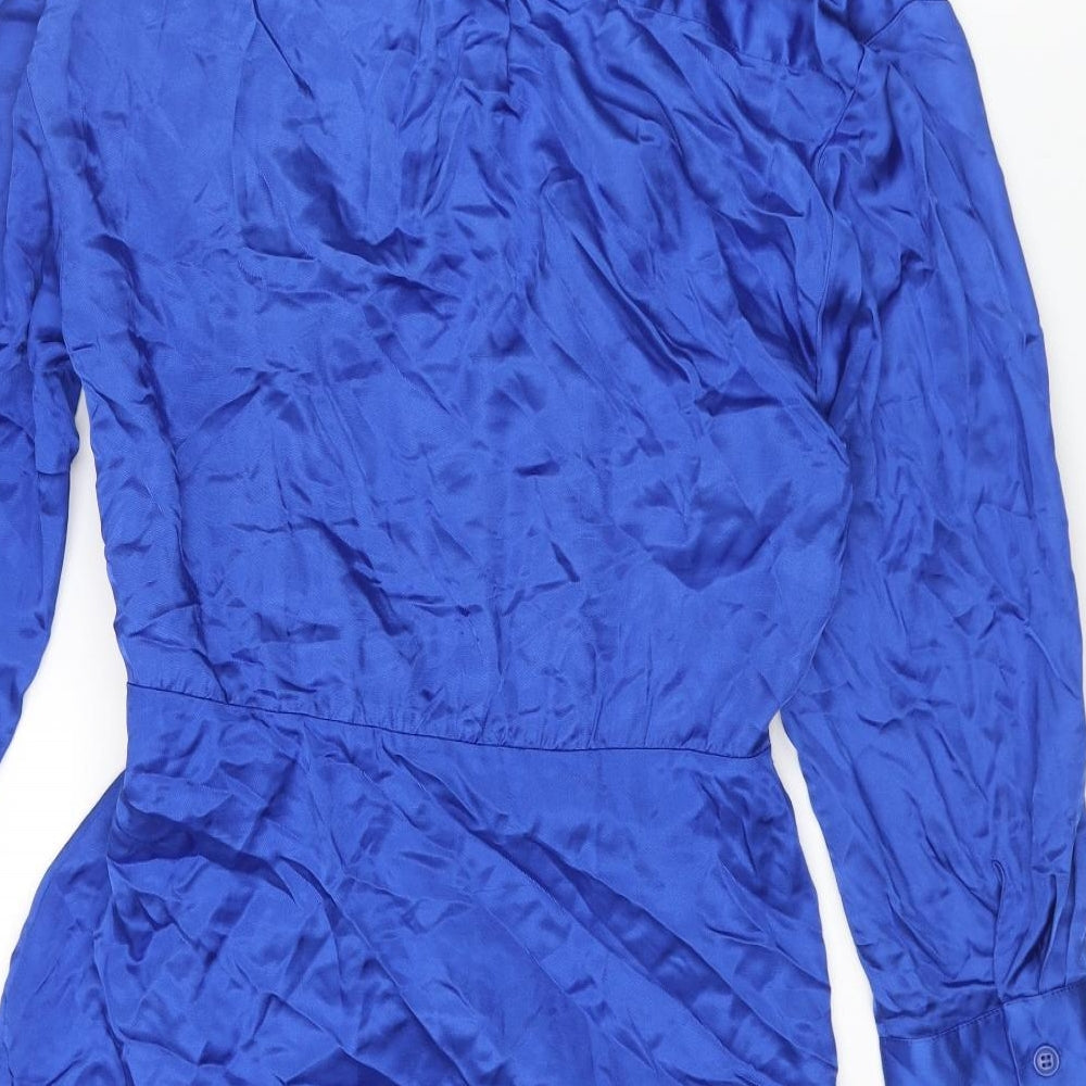 Zara Womens Blue Viscose Wrap Dress Size L Collared Tie