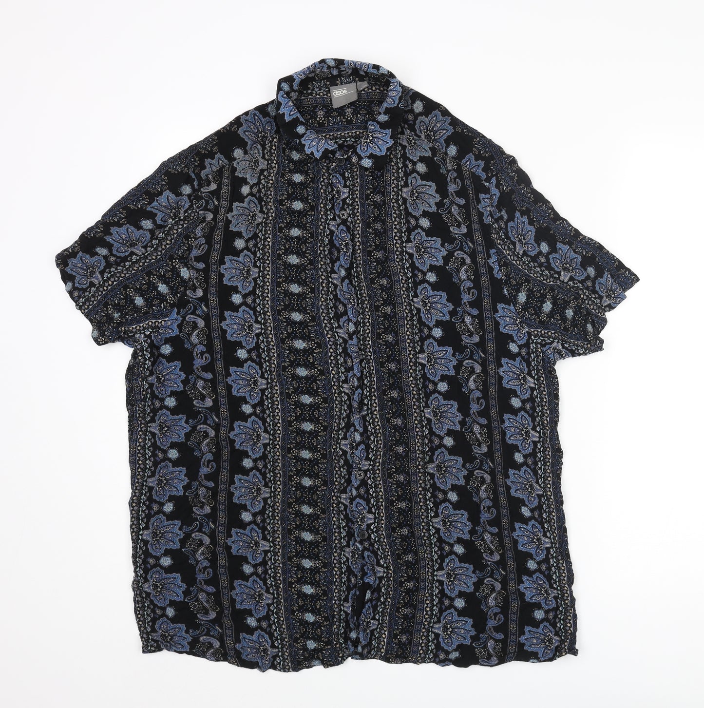 ASOS Mens Multicoloured Geometric Polyester Button-Up Size L Collared Button