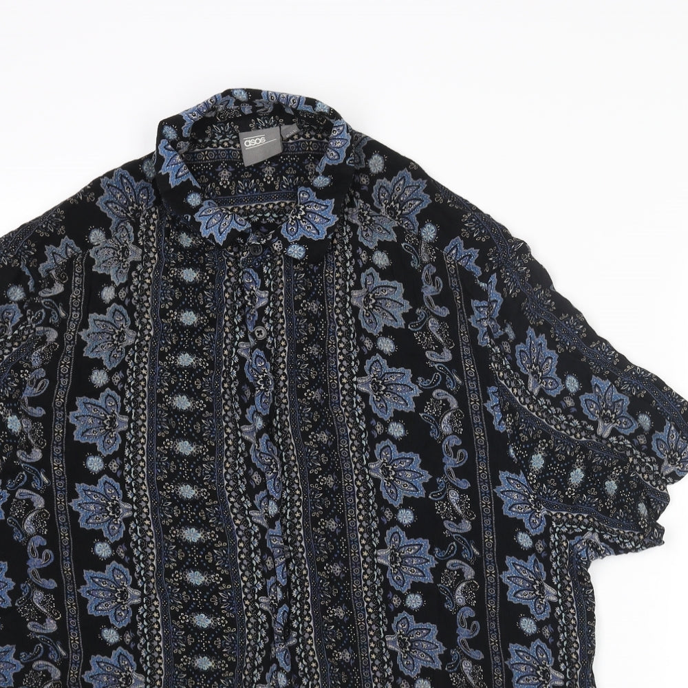 ASOS Mens Multicoloured Geometric Polyester Button-Up Size L Collared Button