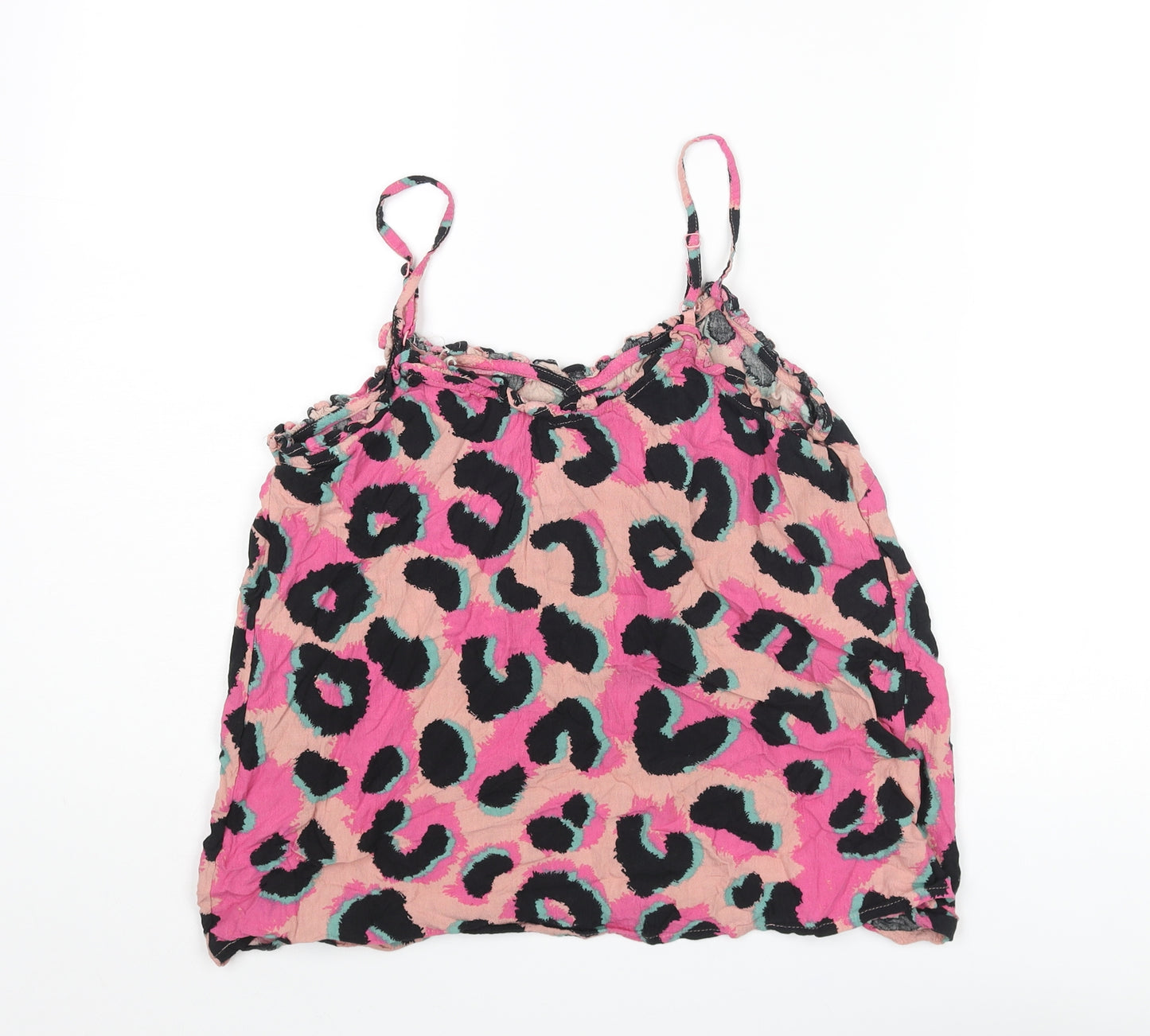 NEXT Womens Multicoloured Animal Print Viscose Camisole Blouse Size 8 Scoop Neck - Leopard Print Frill