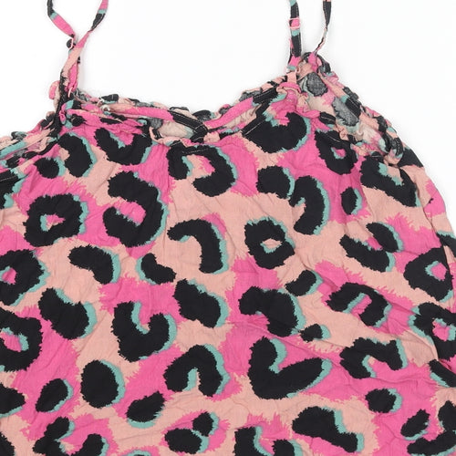 NEXT Womens Multicoloured Animal Print Viscose Camisole Blouse Size 8 Scoop Neck - Leopard Print Frill