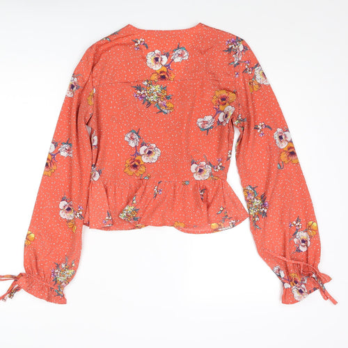 Neon Rose Womens Pink Polka Dot Polyester Basic Blouse Size XS V-Neck - Floral Frill