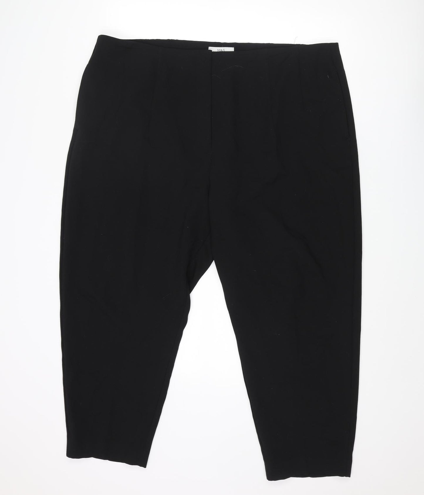 Marks and Spencer Womens Black Polyester Trousers Size 44 in L25 in Regular Zip
