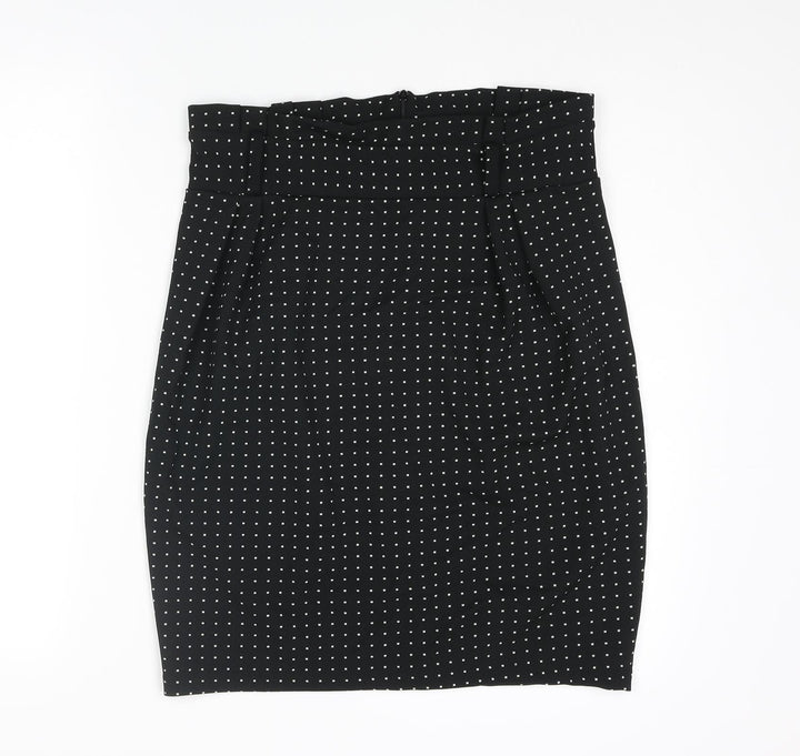 Sabrina Diamanti Womens Black Polka Dot Polyester Straight & Pencil Skirt Size L Zip