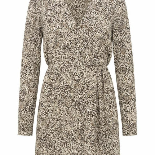 Zara Womens Beige Geometric Viscose Wrap Dress Size M V-Neck Button