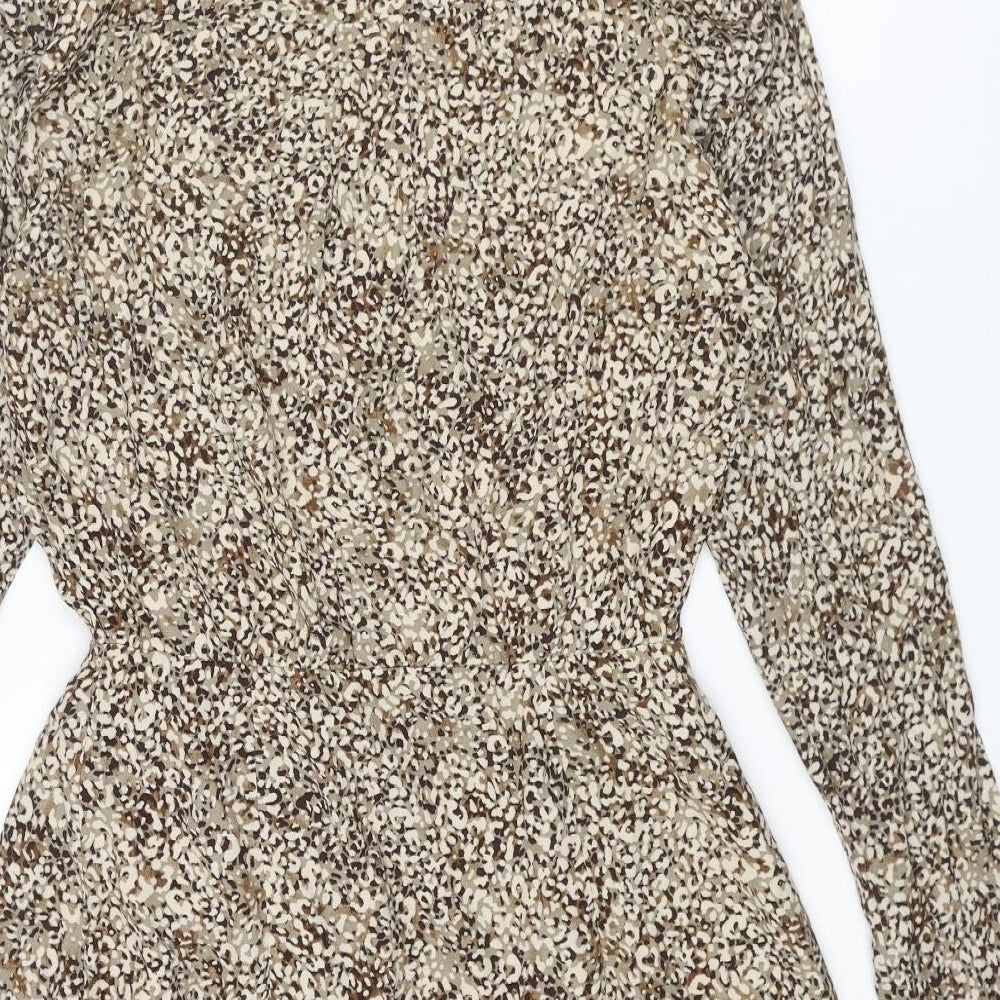 Zara Womens Beige Geometric Viscose Wrap Dress Size M V-Neck Button