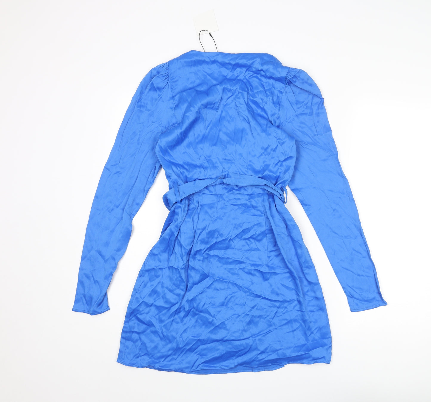 Zara Womens Blue Viscose Wrap Dress Size S V-Neck Pullover - Belted