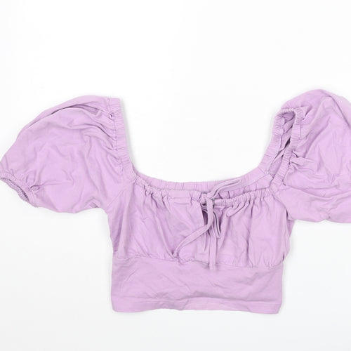 ASOS Womens Purple Cotton Cropped Blouse Size 8 Scoop Neck - Keyhole