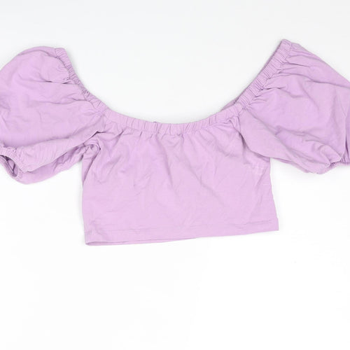 ASOS Womens Purple Cotton Cropped Blouse Size 8 Scoop Neck - Keyhole