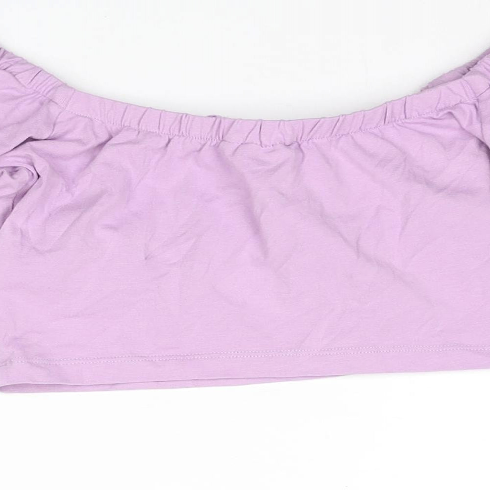 ASOS Womens Purple Cotton Cropped Blouse Size 8 Scoop Neck - Keyhole