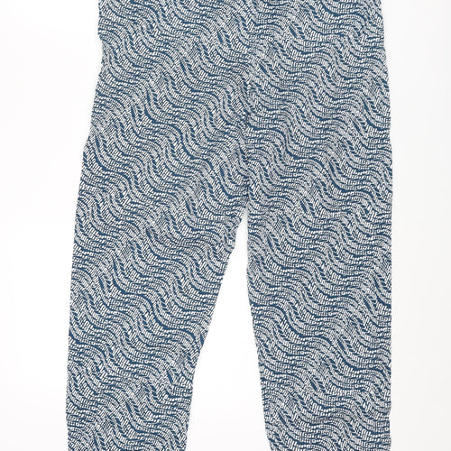 Marks and Spencer Womens Blue Geometric Viscose Trousers Size 12 L28 in Regular Drawstring