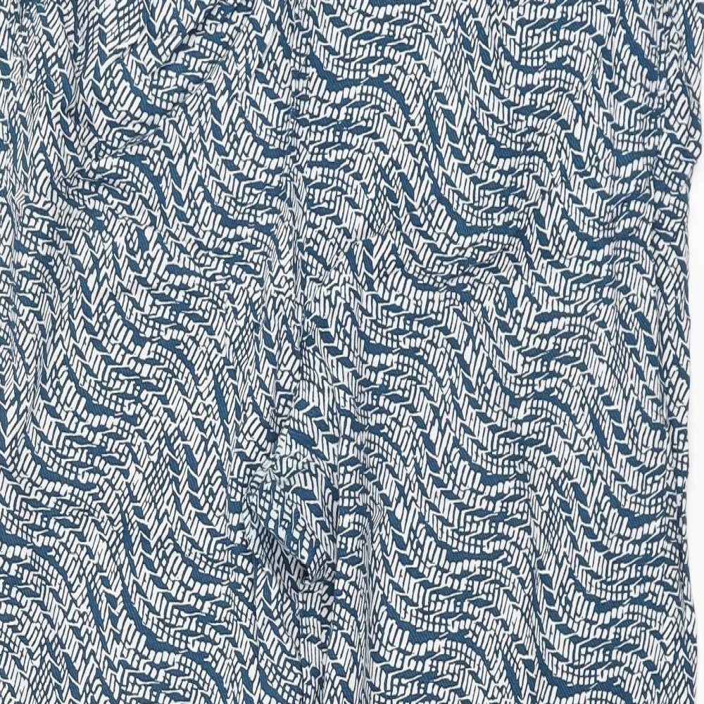 Marks and Spencer Womens Blue Geometric Viscose Trousers Size 12 L28 in Regular Drawstring