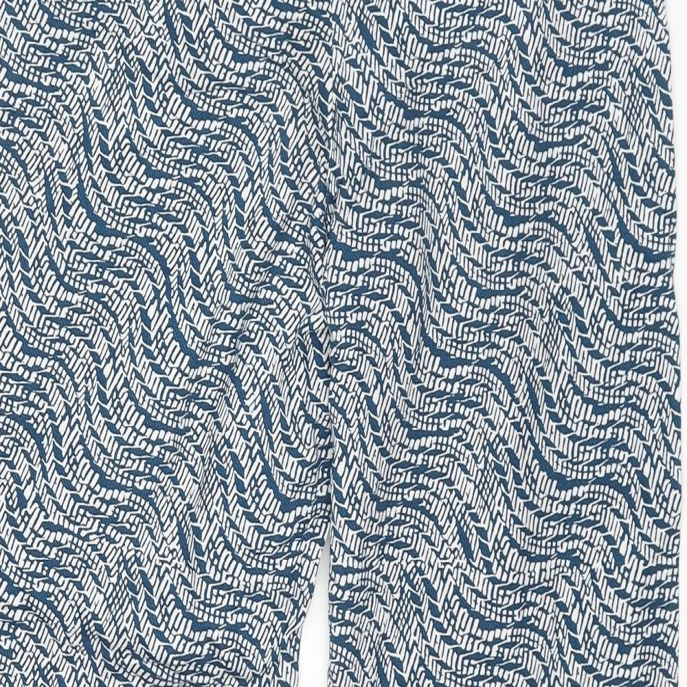 Marks and Spencer Womens Blue Geometric Viscose Trousers Size 12 L28 in Regular Drawstring