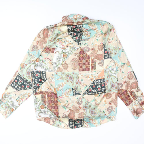 Zara Womens Multicoloured Geometric Polyester Basic Button-Up Size L Collared - Knot
