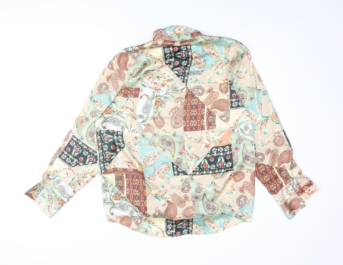 Zara Womens Multicoloured Geometric Polyester Basic Button-Up Size L Collared - Knot