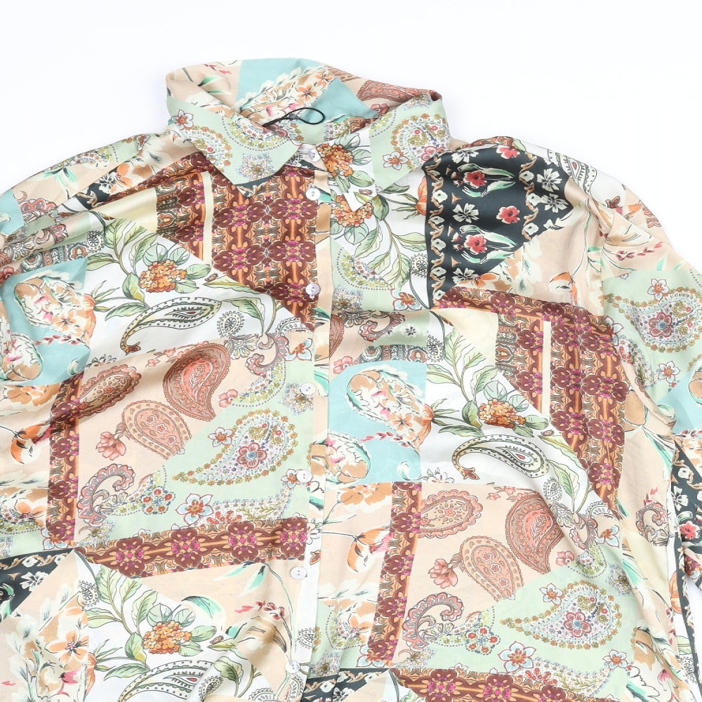 Zara Womens Multicoloured Geometric Polyester Basic Button-Up Size L Collared - Knot