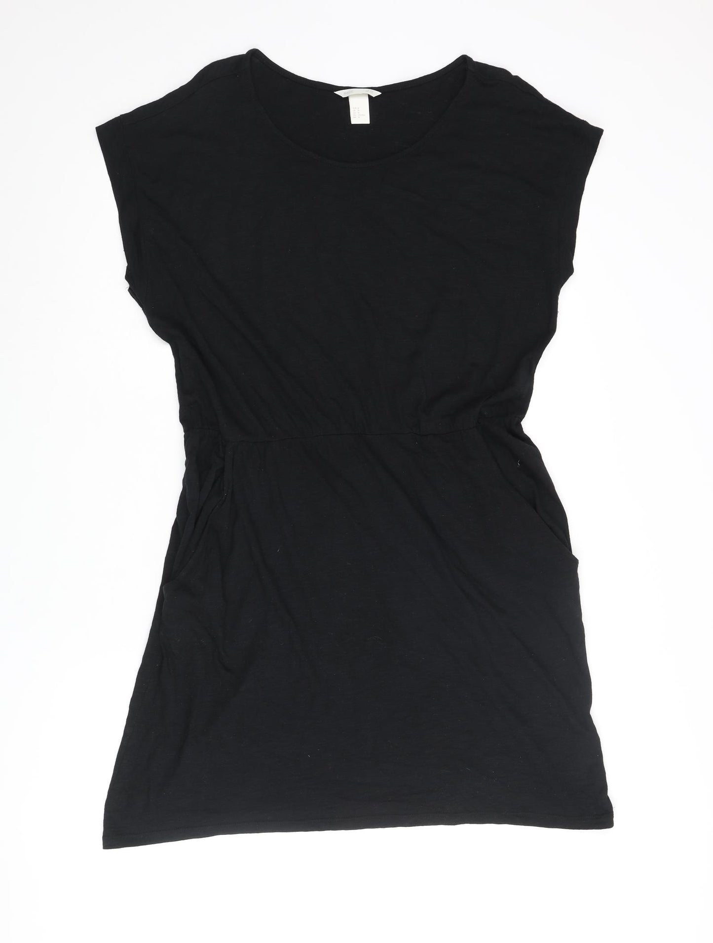 H&M Womens Black Cotton T-Shirt Dress Size M Round Neck Pullover - Pocket