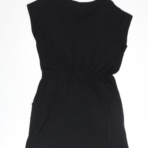 H&M Womens Black Cotton T-Shirt Dress Size M Round Neck Pullover - Pocket