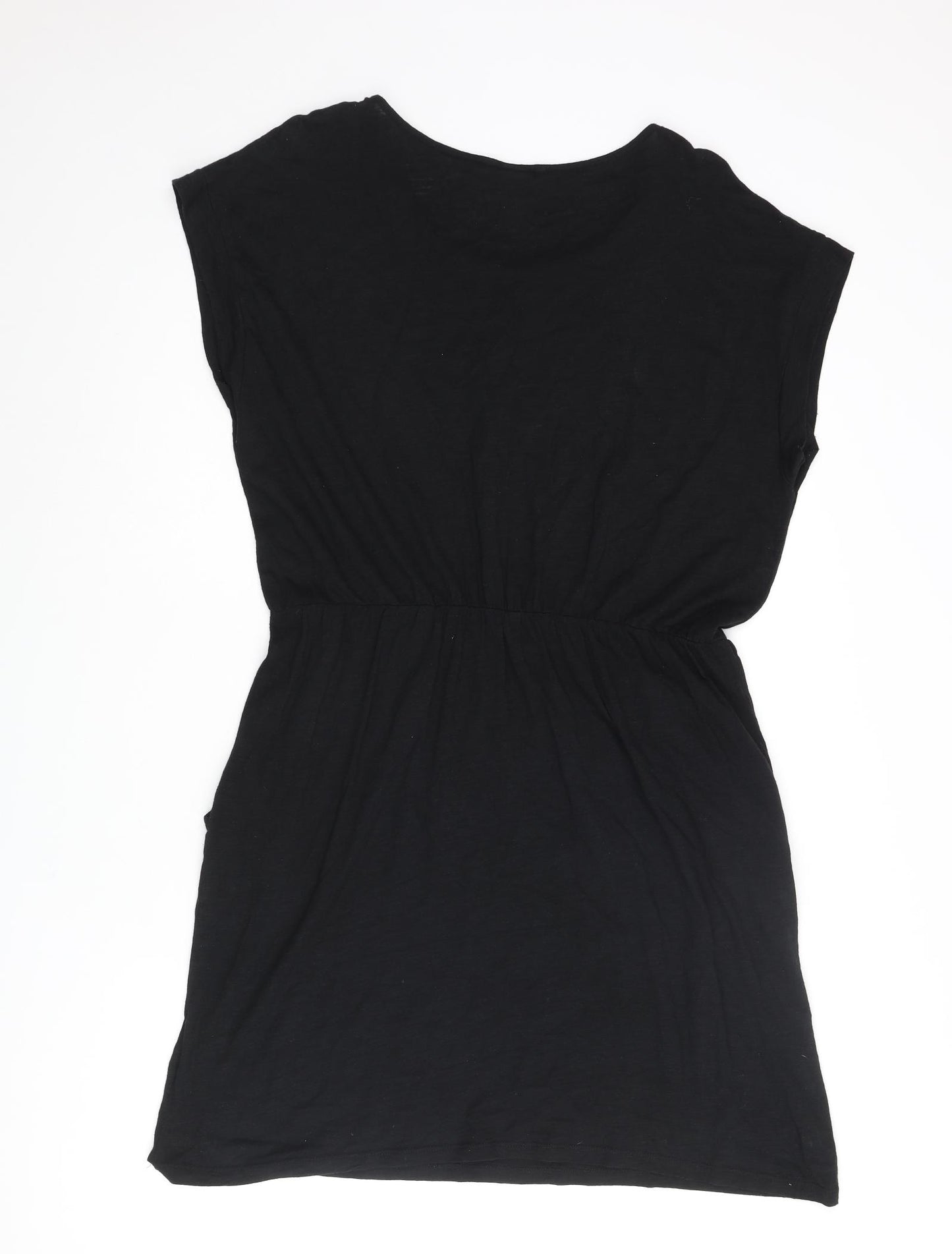 H&M Womens Black Cotton T-Shirt Dress Size M Round Neck Pullover - Pocket