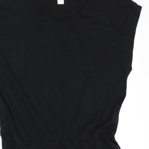 H&M Womens Black Cotton T-Shirt Dress Size M Round Neck Pullover - Pocket
