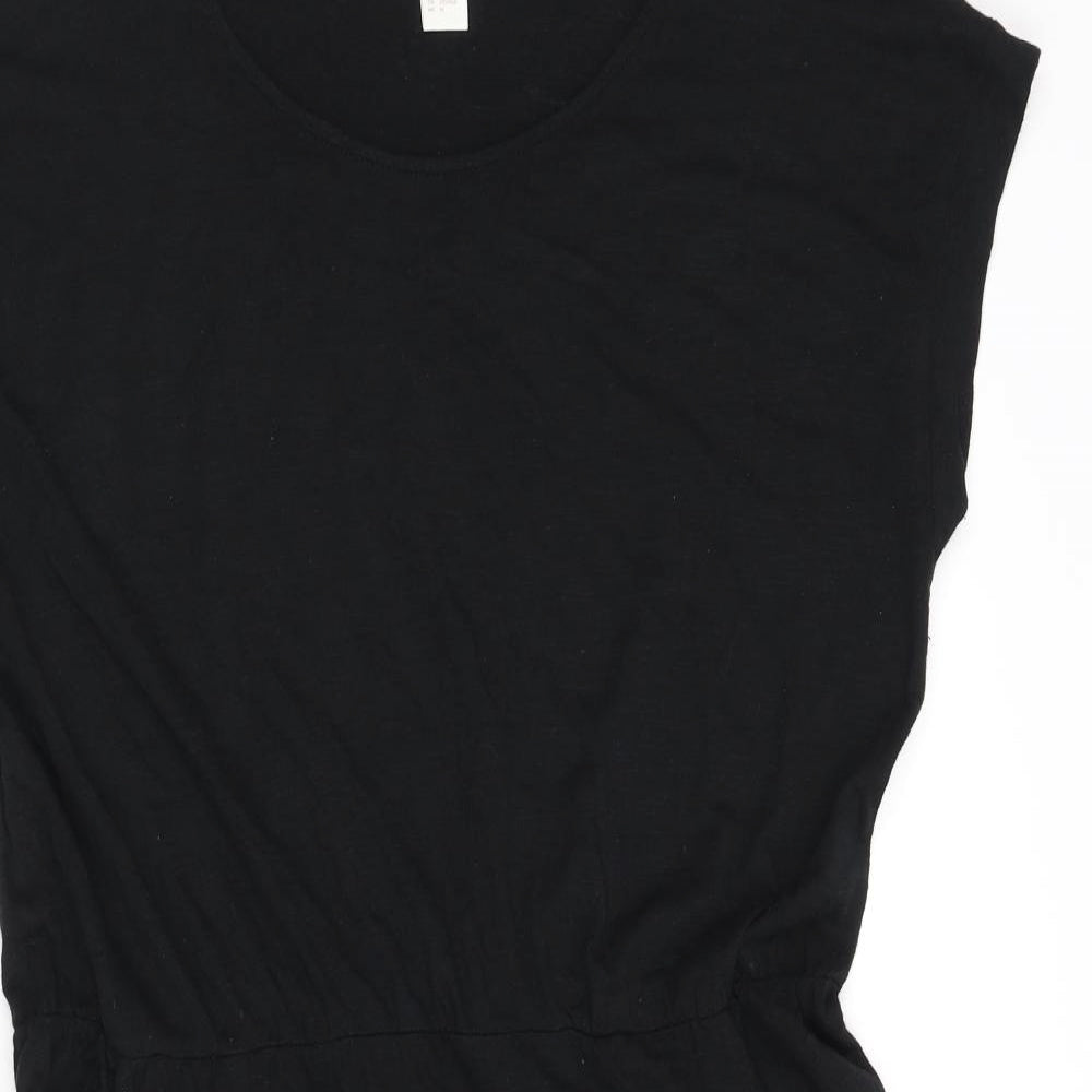 H&M Womens Black Cotton T-Shirt Dress Size M Round Neck Pullover - Pocket