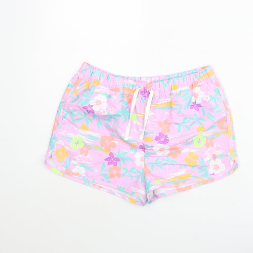 Marks and Spencer Girls Multicoloured Geometric Polyester Sweat Shorts Size 12-13 Years Regular Drawstring - Floral Palm Tree Swim Shorts