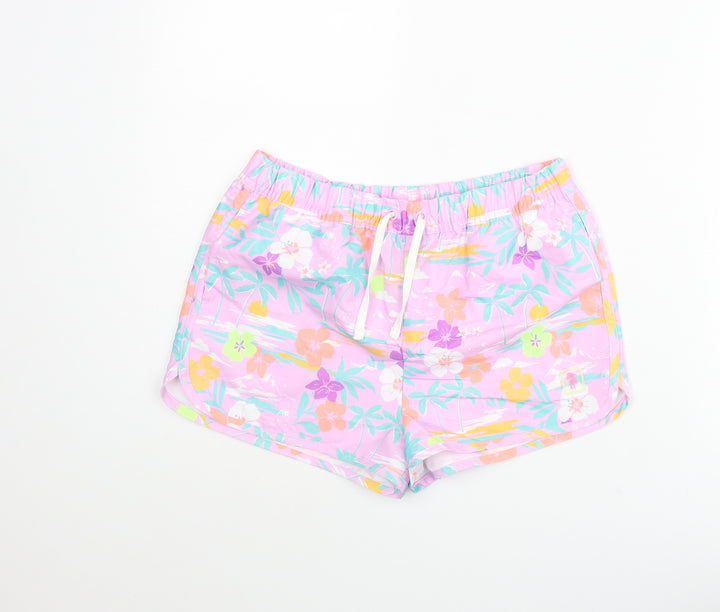 Marks and Spencer Girls Multicoloured Geometric Polyester Sweat Shorts Size 12-13 Years Regular Drawstring - Floral Palm Tree Swim Shorts