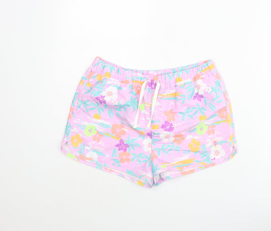 Marks and Spencer Girls Multicoloured Geometric Polyester Sweat Shorts Size 12-13 Years Regular Drawstring - Floral Palm Tree Swim Shorts