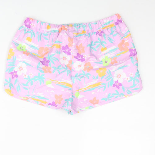 Marks and Spencer Girls Multicoloured Geometric Polyester Sweat Shorts Size 12-13 Years Regular Drawstring - Floral Palm Tree Swim Shorts