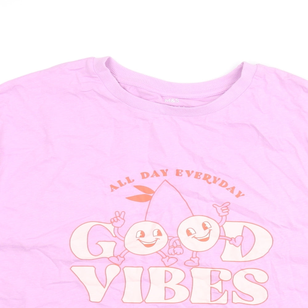 Marks and Spencer Girls Pink Cotton Basic T-Shirt Size 13-14 Years Crew Neck Pullover - Good Vibes