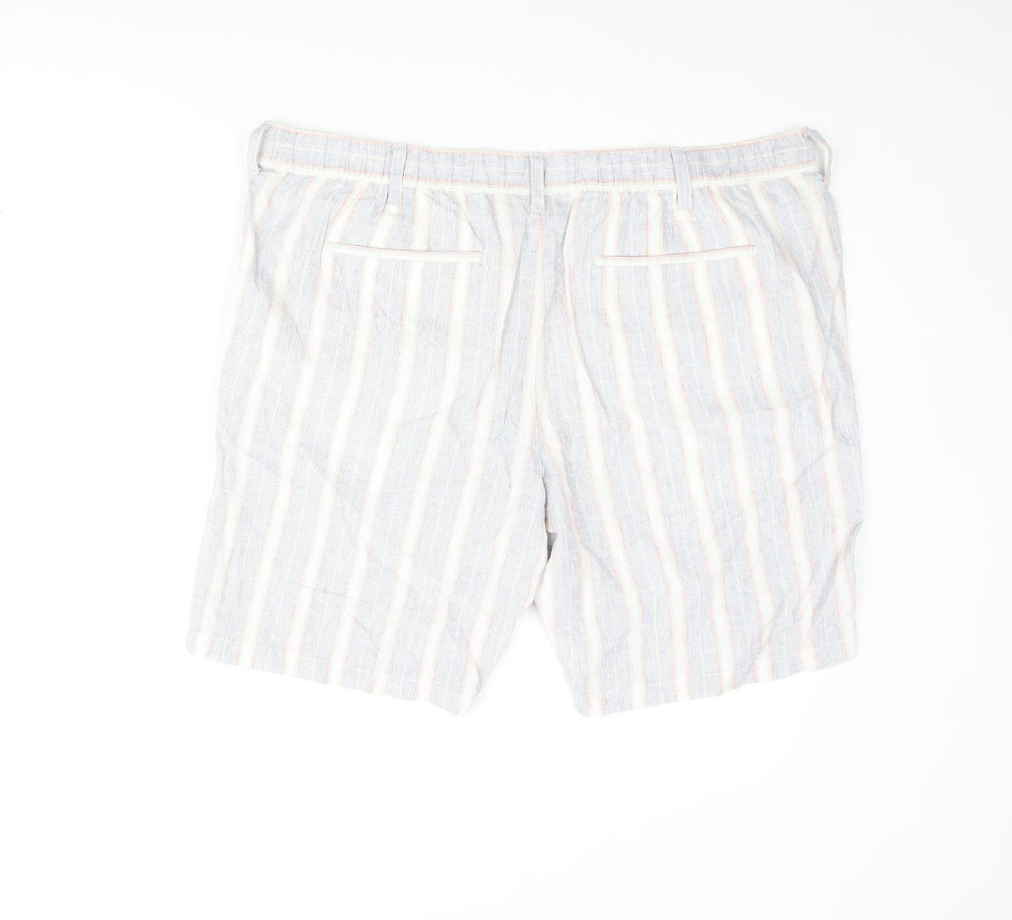 Marks and Spencer Mens Multicoloured Striped Linen Bermuda Shorts Size 42 in L9 in Regular Zip - Drawstring
