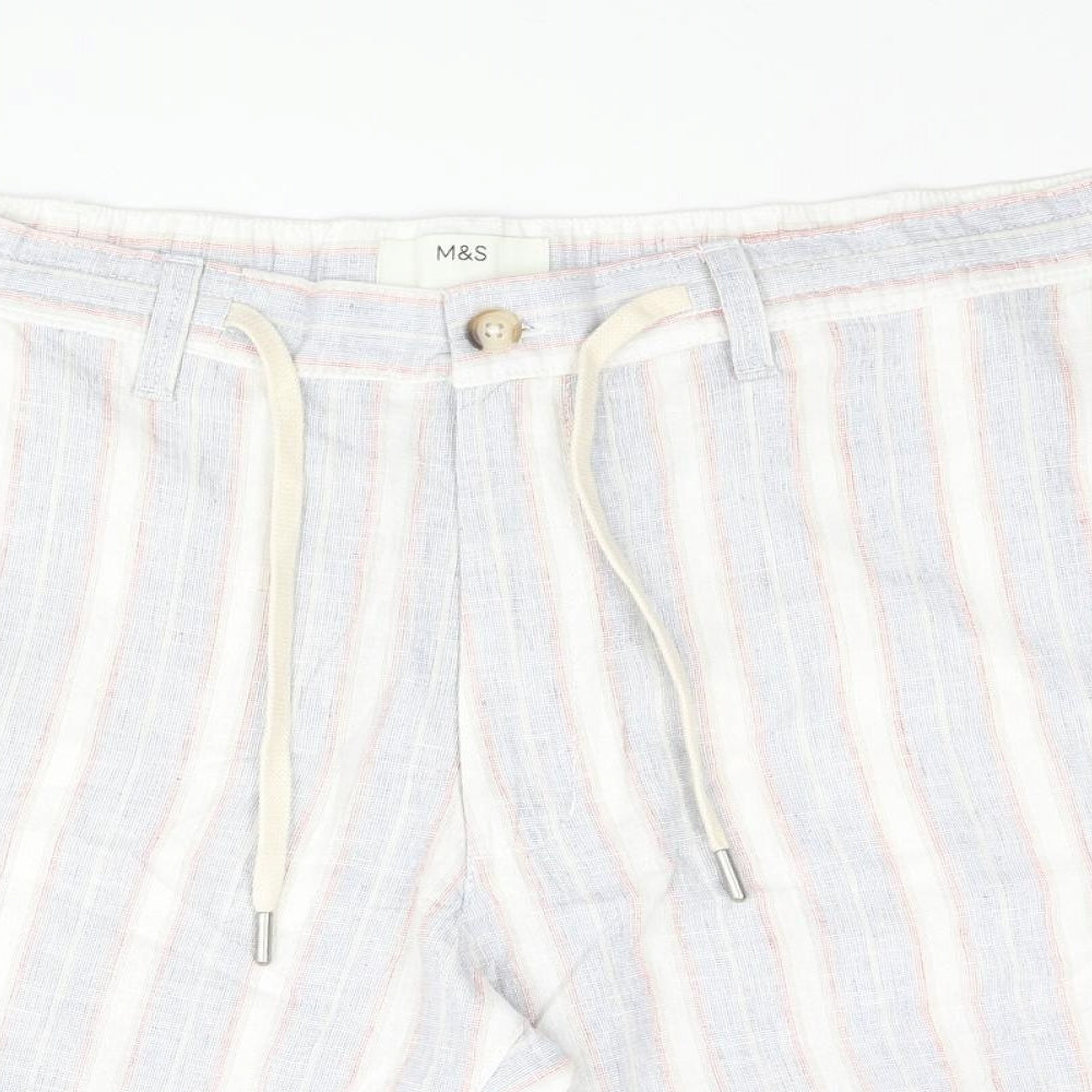 Marks and Spencer Mens Multicoloured Striped Linen Bermuda Shorts Size 42 in L9 in Regular Zip - Drawstring